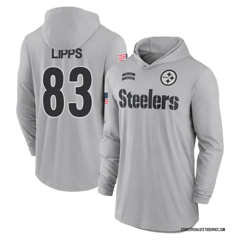 Youth Louis Lipps Pittsburgh Steelers Gray 2024 Salute to Service Lightweight Performance Long Sleeve Hooded T-Shirt