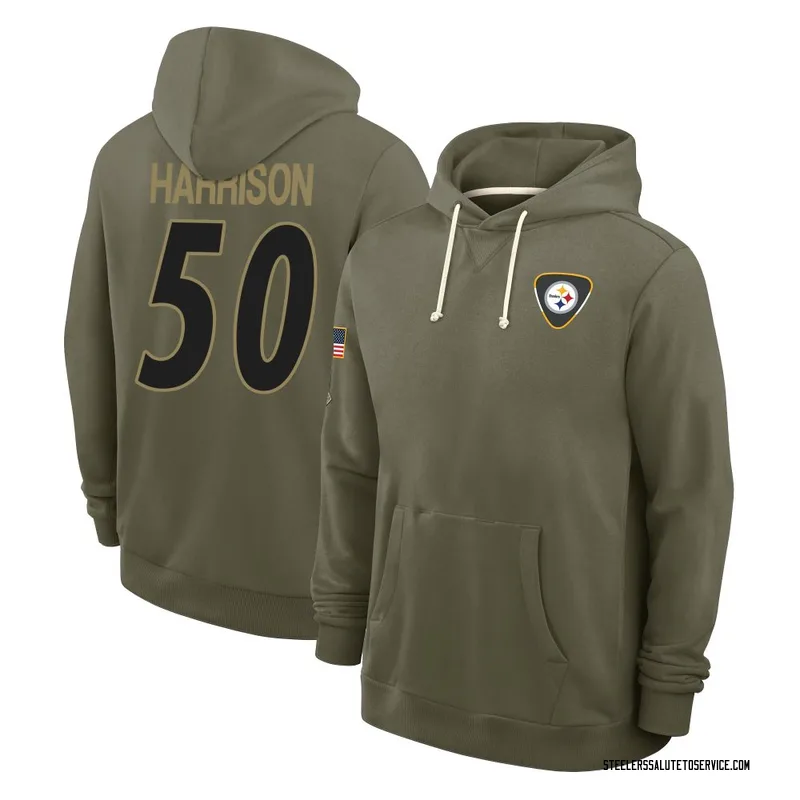 Youth Malik Harrison Pittsburgh Steelers Olive 2025 Salute to Service Hoodie