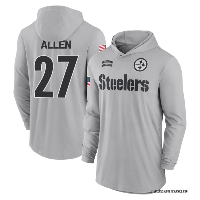 Youth Marcus Allen Pittsburgh Steelers Gray 2024 Salute to Service Lightweight Performance Long Sleeve Hooded T-Shirt