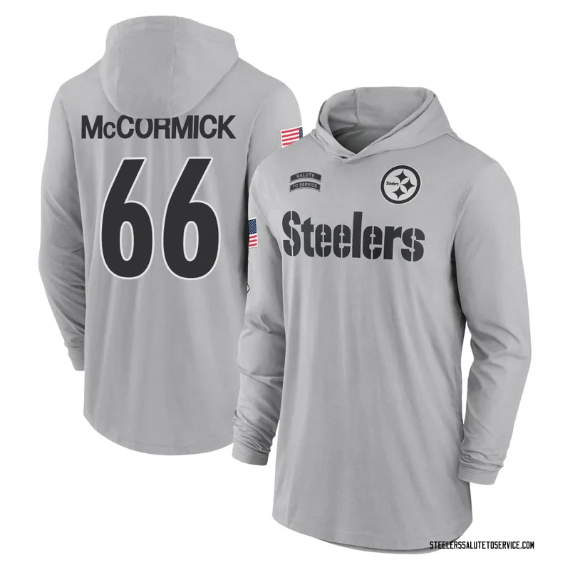 Youth Mason McCormick Pittsburgh Steelers Gray 2024 Salute to Service Lightweight Performance Long Sleeve Hooded T-Shirt