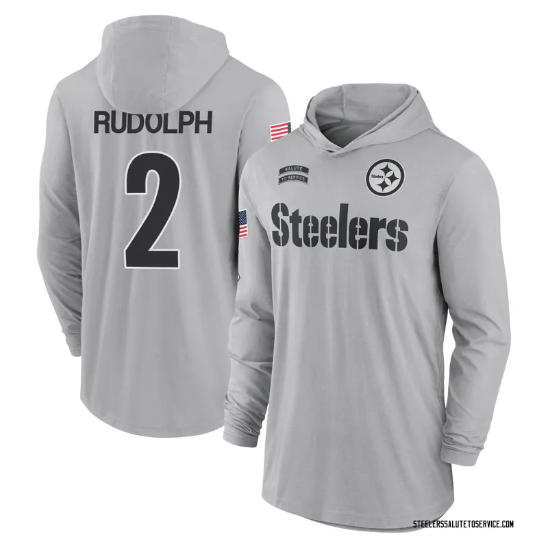 Youth Mason Rudolph Pittsburgh Steelers Gray 2024 Salute to Service Lightweight Performance Long Sleeve Hooded T-Shirt