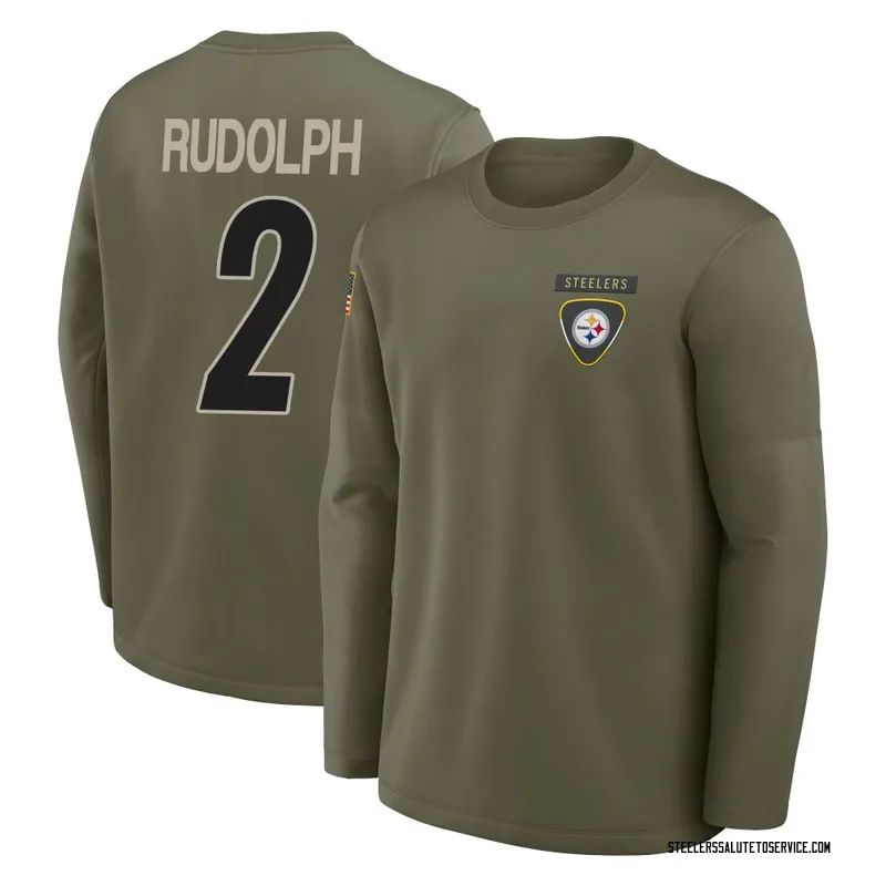 Youth Mason Rudolph Pittsburgh Steelers Olive 2025 Salute to Service Sideline Coaches Long Sleeve T-Shirt