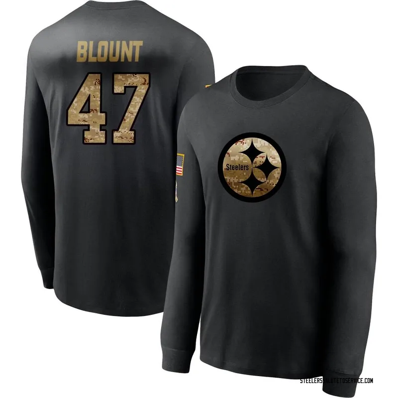 Youth Mel Blount Pittsburgh Steelers Black 2020 Salute To Service Sideline Performance Long Sleeve T-Shirt