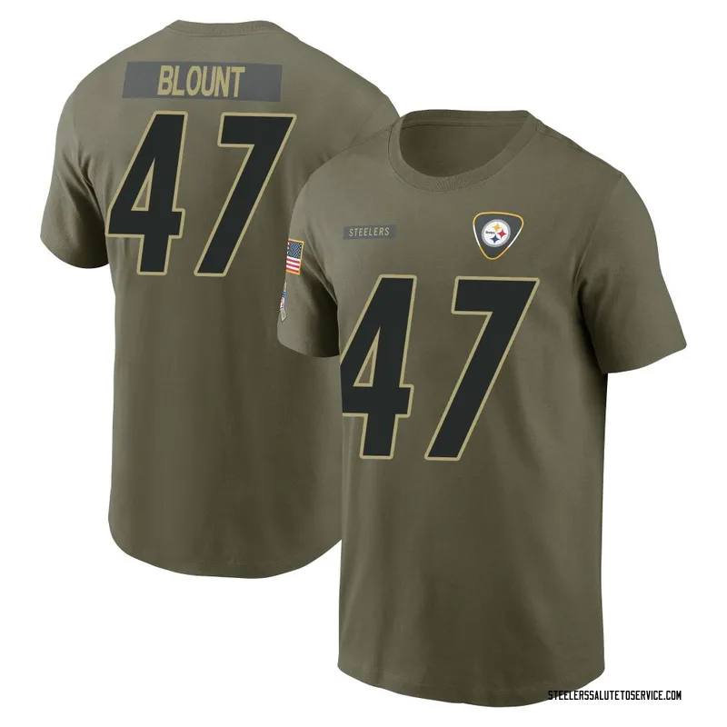 Youth Mel Blount Pittsburgh Steelers Olive 2025 Salute to Service Name & Number T-Shirt