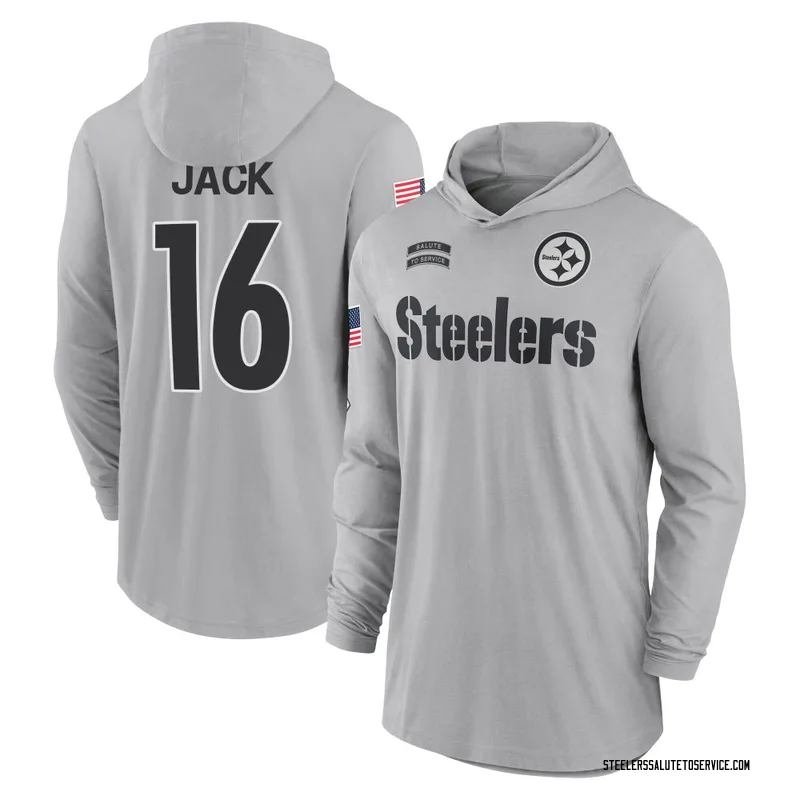 Youth Myles Jack Pittsburgh Steelers Gray 2024 Salute to Service Lightweight Performance Long Sleeve Hooded T-Shirt