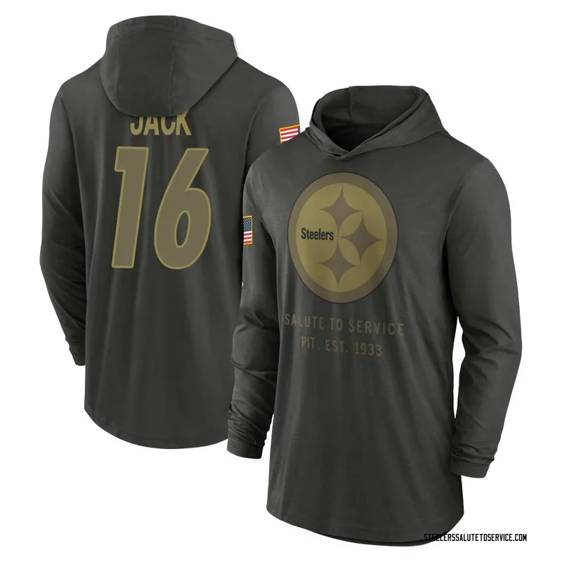 Youth Myles Jack Pittsburgh Steelers Green Forest/ 2025 Salute to Service Sideline Lightweight Hooded Pullover Long Sleeve T-Shi