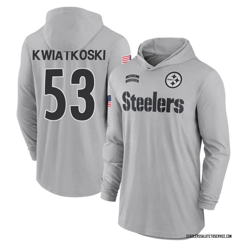 Youth Nick Kwiatkoski Pittsburgh Steelers Gray 2024 Salute to Service Lightweight Performance Long Sleeve Hooded T-Shirt