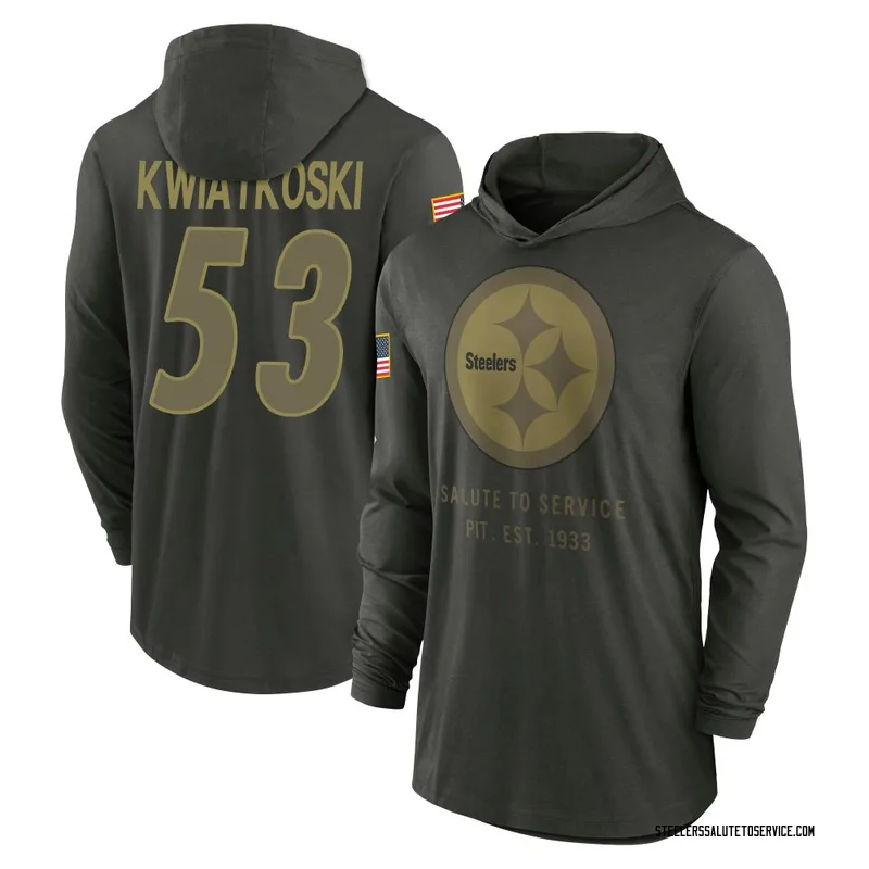 Youth Nick Kwiatkoski Pittsburgh Steelers Green Forest/ 2025 Salute to Service Sideline Lightweight Hooded Pullover Long Sleeve 