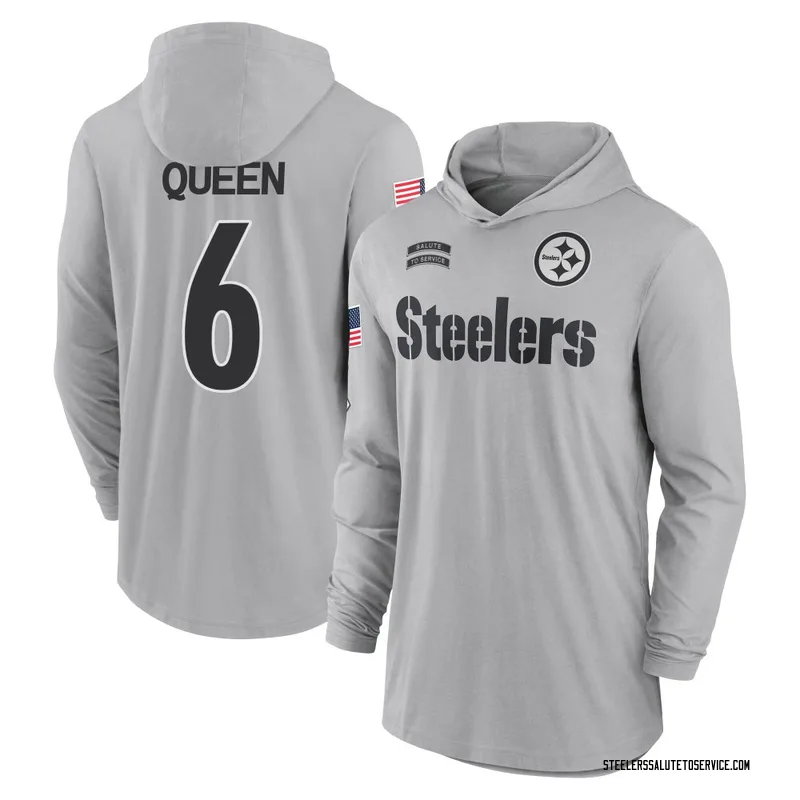 Youth Patrick Queen Pittsburgh Steelers Gray 2024 Salute to Service Lightweight Performance Long Sleeve Hooded T-Shirt