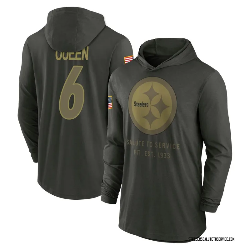 Youth Patrick Queen Pittsburgh Steelers Green Forest/ 2025 Salute to Service Sideline Lightweight Hooded Pullover Long Sleeve T-