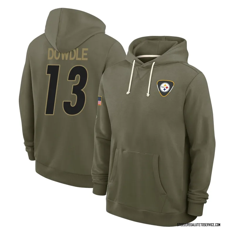 Youth Rico Dowdle Pittsburgh Steelers Olive 2025 Salute to Service Hoodie
