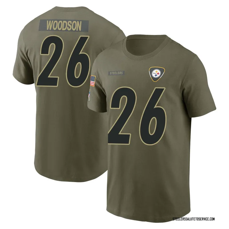 Youth Rod Woodson Pittsburgh Steelers Olive 2025 Salute to Service Name & Number T-Shirt
