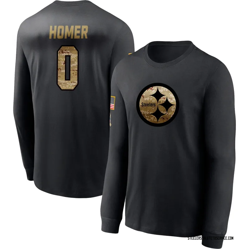 Youth Travis Homer Pittsburgh Steelers Black 2020 Salute To Service Sideline Performance Long Sleeve T-Shirt
