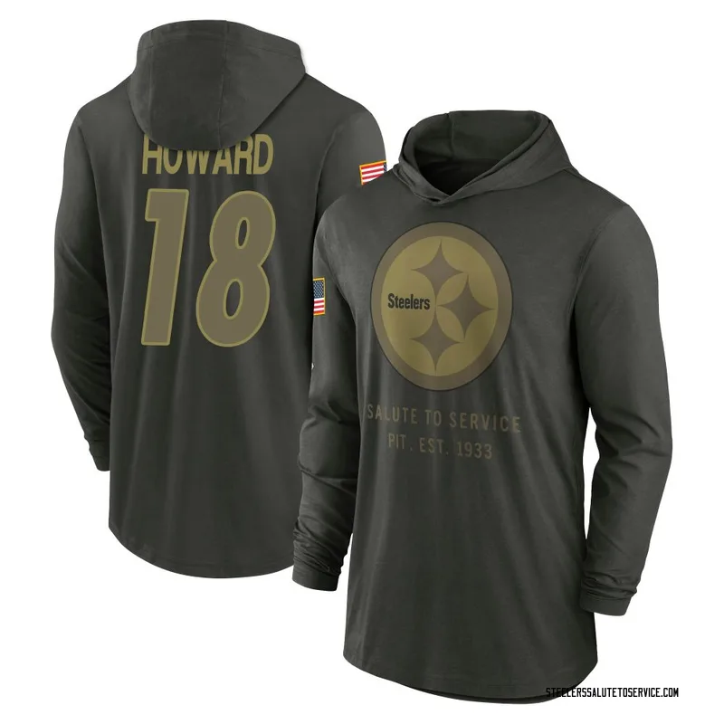 Youth Will Howard Pittsburgh Steelers Green Forest/ 2025 Salute to Service Sideline Lightweight Hooded Pullover Long Sleeve T-Sh
